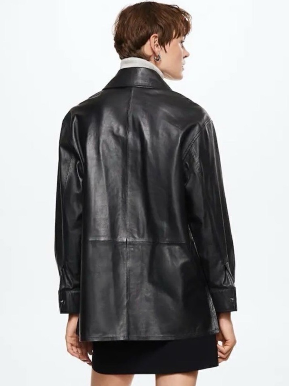 Mango Black Leather Button-Front Shacket - Picture 3 of 9